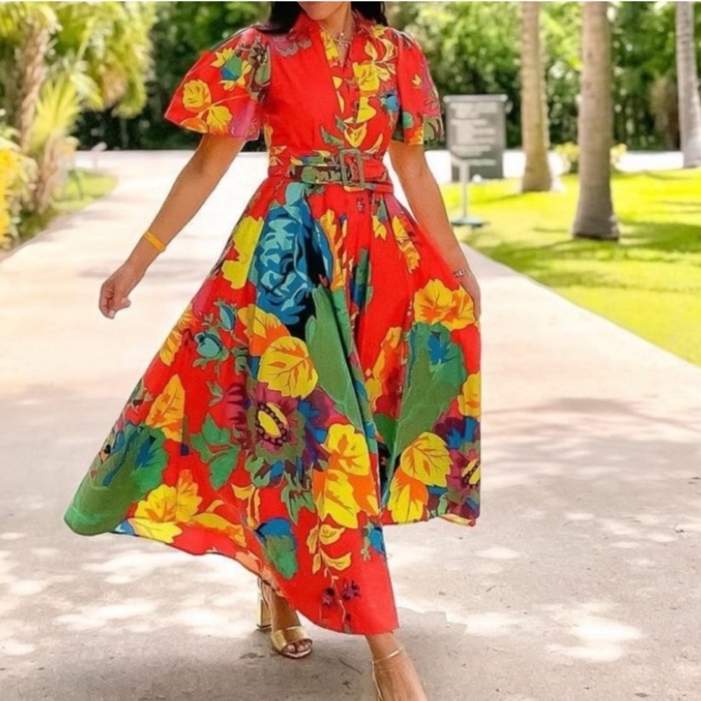 Christopher John Rogers X Target Maxi Floral Puff Sleeve Shirtdress Size 0